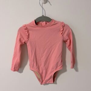 Old Navy 12-18M Pink Ruffle-Trim One-Piece Rashguard Swimsuit for Baby